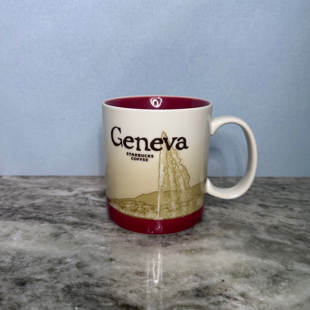 Starbucks Geneva Switzerland Global Icon Series 2008 City Mug 16oz‎ Red Cream